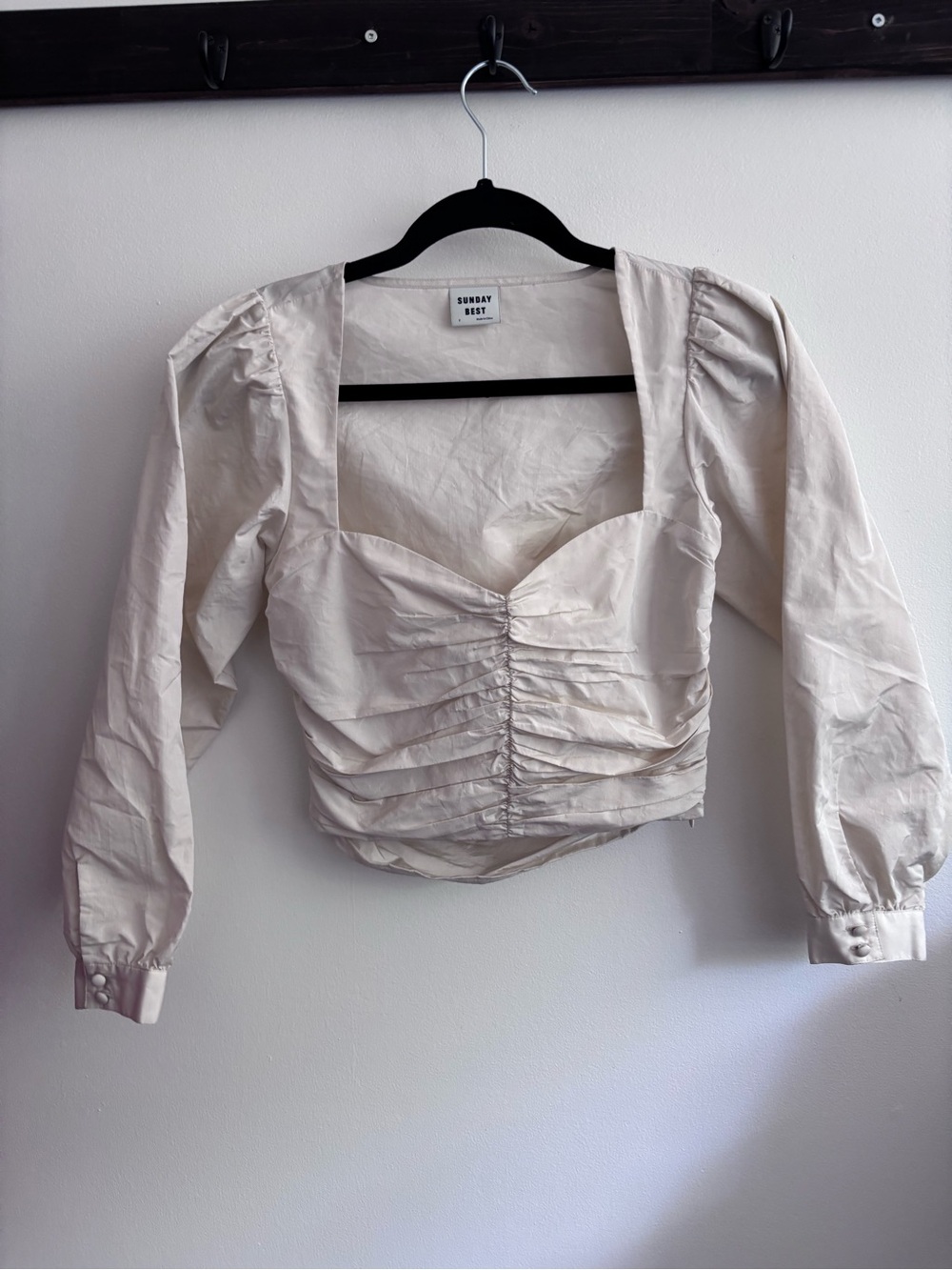 Sunday Best Ivory Ruched Square-Neck Long Sleeve Blouse